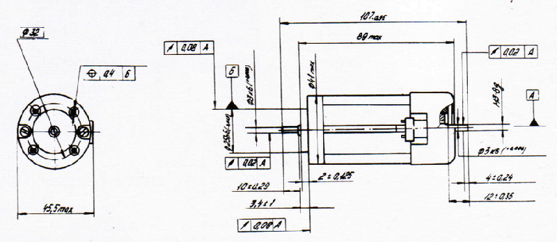 Габаритный чертеж электродвигателя 2ДПМ-40-0,035-4-Д00