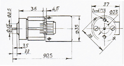 Габаритный чертеж электродвигателя ДП-1-26А