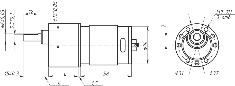 Габаритный чертеж мотор-редукторов RB-35GM (07TYPE и 09TYPE)