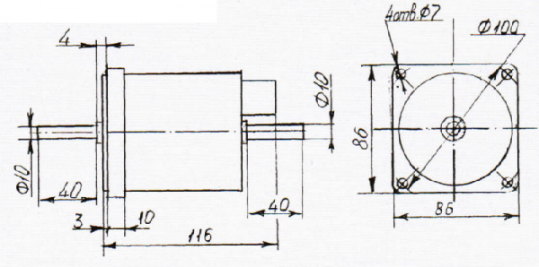 Габаритный чертеж электродвигателя 2ДВШ 80-0,6