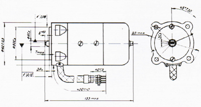 Габаритный чертеж электродвигателя Д-75М 