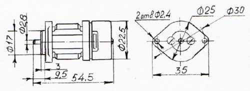Габаритный чертеж электродвигателя ДМ-1,6-8Б