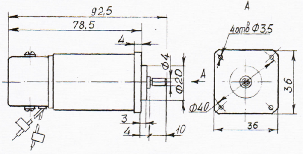 Габаритный чертеж электродвигателя ДМ-10-6А