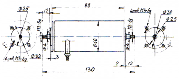 Габаритный чертеж электродвигателя ДП40-16-6-Р10-Д41