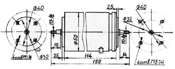Габаритный чертеж электродвигателя ДП50-40-6-Р10-Д41