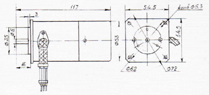 Габаритный чертеж электродвигателя ДРВ-20Д