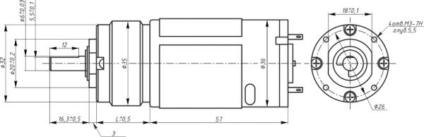 Габаритный чертеж мотор-редуктора IG-32PGM