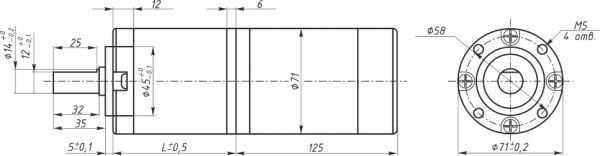 Габаритный чертеж мотор-редуктора IG-71GM