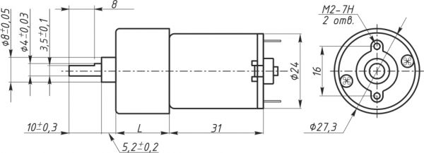 Габаритный чертеж мотор-редуктора RA-27GM