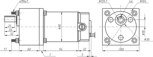 Габаритный чертеж мотор-редуктора SF7152