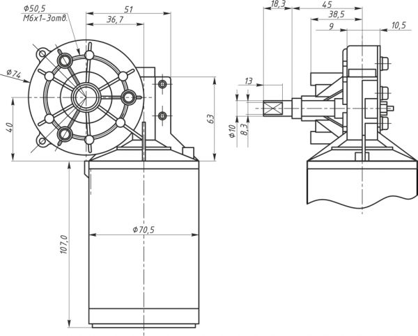 Габаритный чертеж мотор-редуктора WG6551 R&L