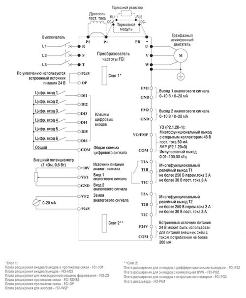 Схема подключения преобразователей частоты FCI от 18.5 кВт и выше