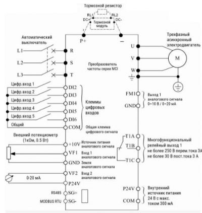 Схема подключения преобразователей частоты MCI от 30 кВт и выше